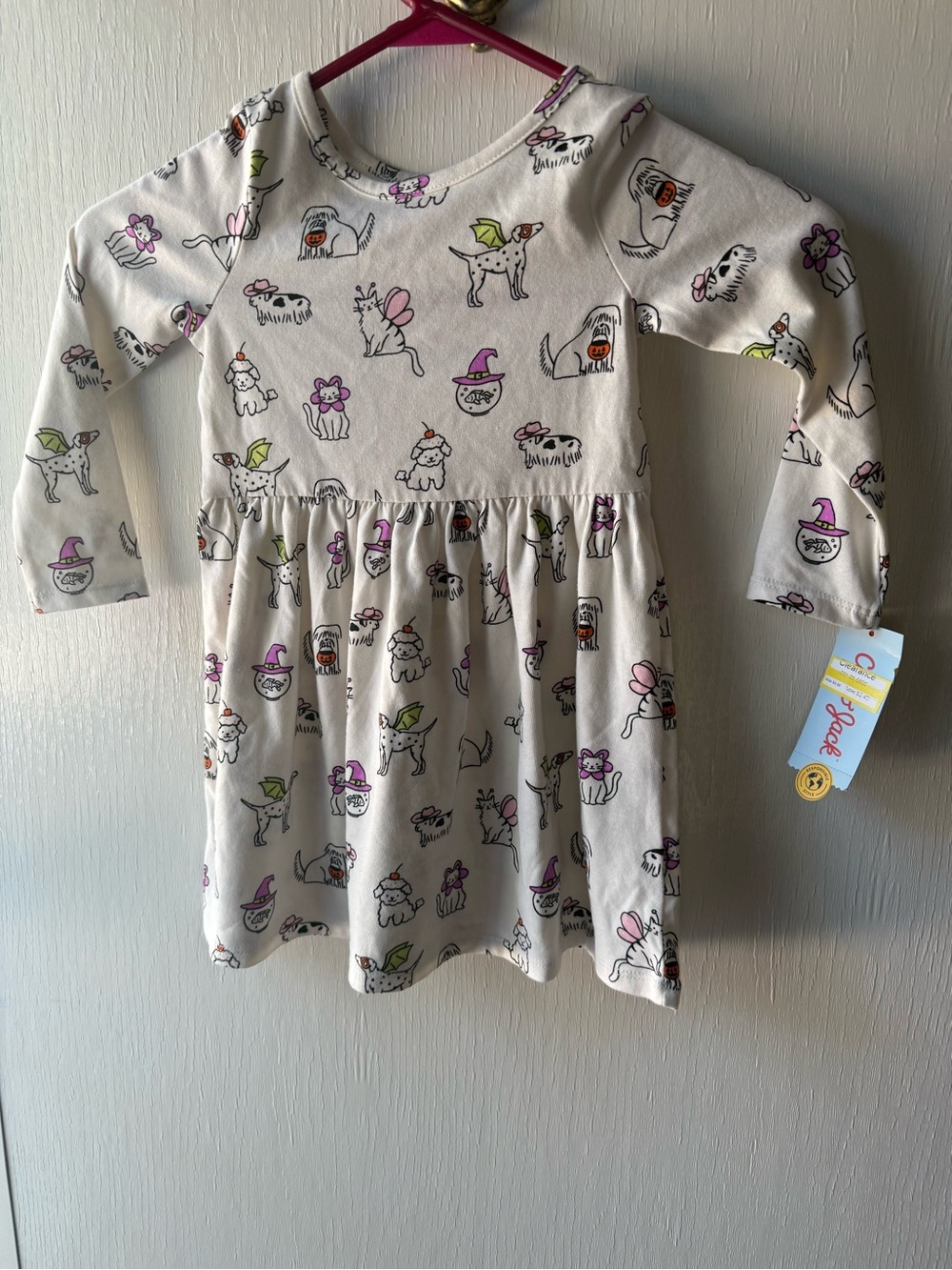 Halloween Girls Cream Long-Sleeve Printed Dress - Size 3T - Picture 2 of 5